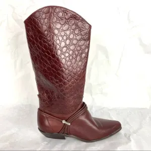 Vintage | Brown Leather Cowboy Boots Alligator Pointed Toe