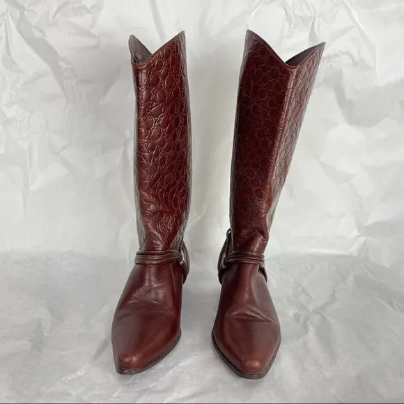 Vintage | Brown Leather Cowboy Boots Alligator Pointed Toe
