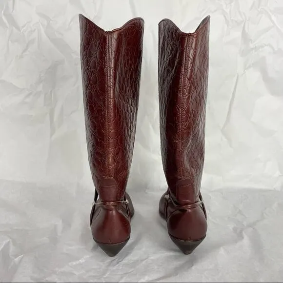 Vintage | Brown Leather Cowboy Boots Alligator Pointed Toe