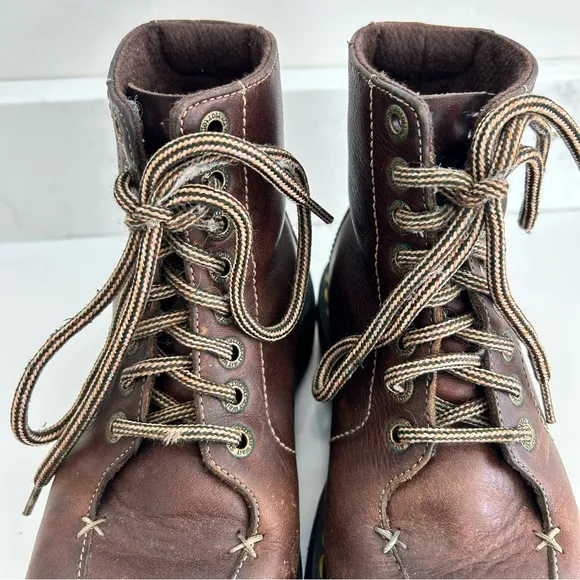 Vintage Dr. Martens 90s Y2K Lug Boots Brown Leather Chunky Ankle Size 6 Women’s