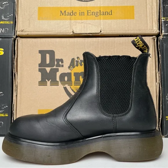 Vintage Dr. Martens England Chelsea Black Greasy Chunky Club Boots UK 4