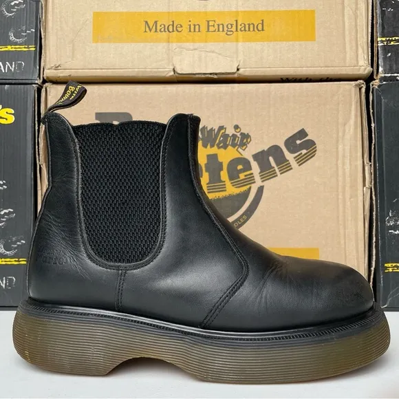 Vintage Dr. Martens England Chelsea Black Greasy Chunky Club Boots UK 4