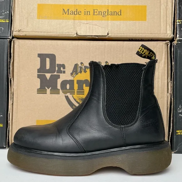 Vintage Dr. Martens England Chelsea Black Greasy Chunky Club Boots UK 4