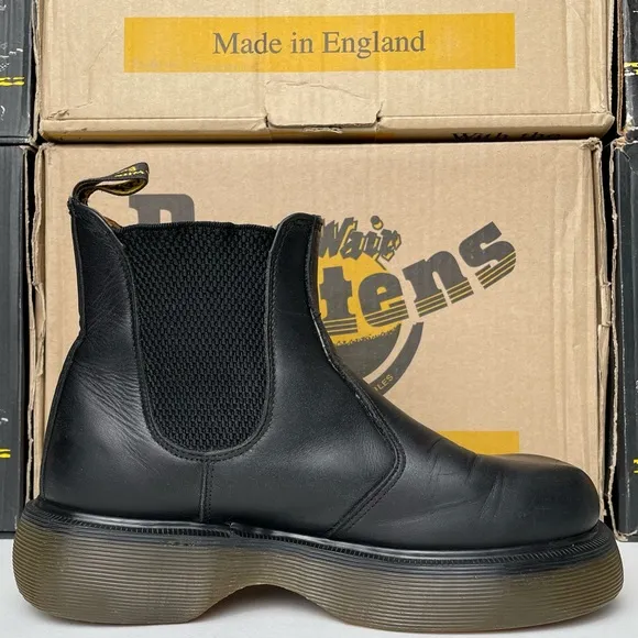 Vintage Dr. Martens England Chelsea Black Greasy Chunky Club Boots UK 4
