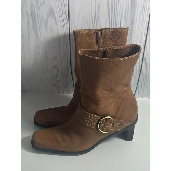 Vintage Etienne Aigner Square Toe Leather Jumper Boots Size 6.5
