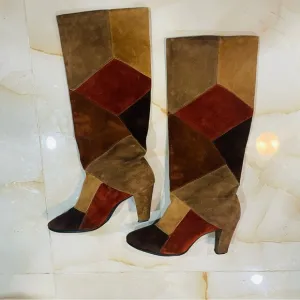 Vintage Johansen Brown and Tan Patchwork knee High Women’s Size 8 Boots