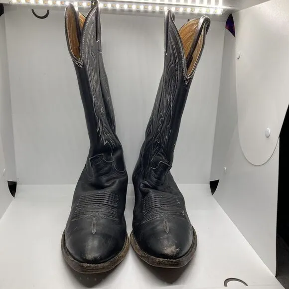 Vintage Justin Black Leather‎ Cowboy Boots Pointed Toe Style 2005 Sz 9.5 D