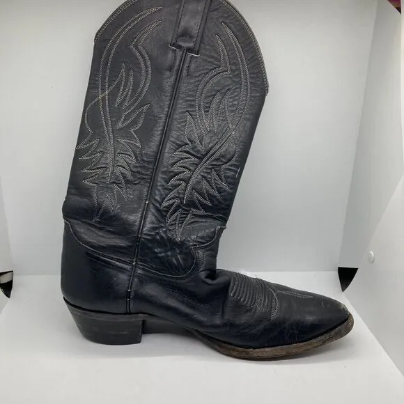 Vintage Justin Black Leather‎ Cowboy Boots Pointed Toe Style 2005 Sz 9.5 D