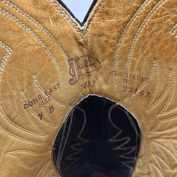 Vintage Justin Black Leather‎ Cowboy Boots Pointed Toe Style 2005 Sz 9.5 D