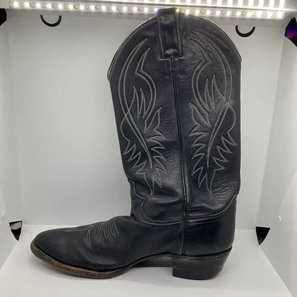 Vintage Justin Black Leather‎ Cowboy Boots Pointed Toe Style 2005 Sz 9.5 D