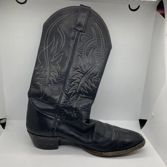 Vintage Justin Black Leather‎ Cowboy Boots Pointed Toe Style 2005 Sz 9.5 D
