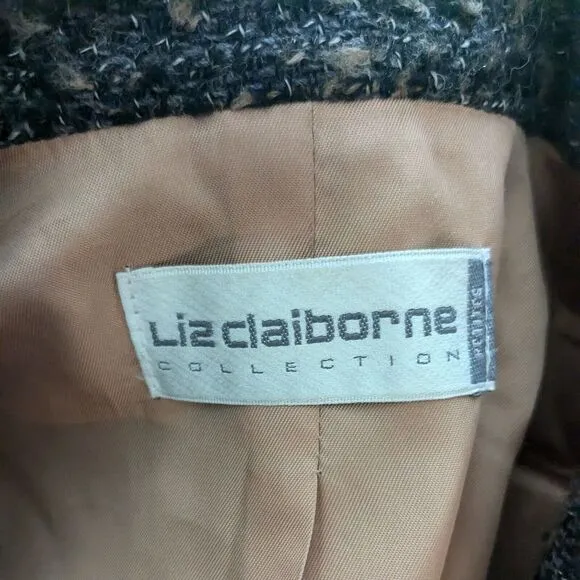 Vintage Liz Claiborne Blazer Jacket Wool Blend Chunky 80s 90s Academia Brown 4P