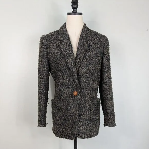 Vintage Liz Claiborne Blazer Jacket Wool Blend Chunky 80s 90s Academia Brown 4P