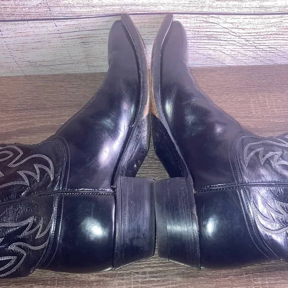 Vintage Men's Justin Black Cowboy Boots Size 9 1/2D  Pointed Toe Cowboy