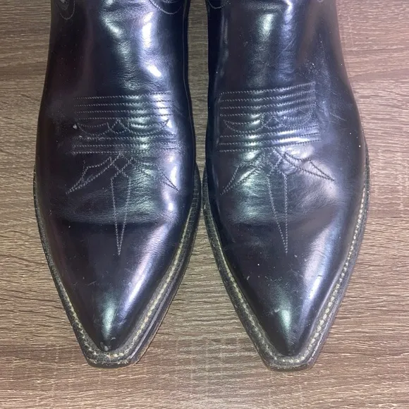 Vintage Men's Justin Black Cowboy Boots Size 9 1/2D  Pointed Toe Cowboy