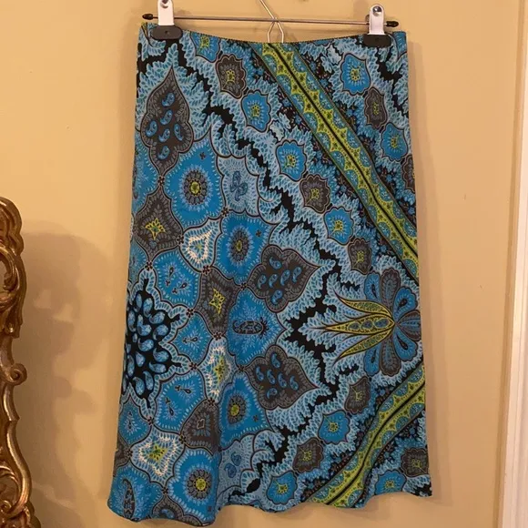 VINTAGE MIDI SILK BOHO CHIC EXOTIC STUNNING SKIRT ⭐️⭐️⭐️⭐️⭐️