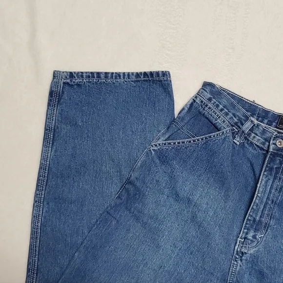 Vintage Route 66 Dark Wash Distressed Denim Wide Leg High Rise Carpenter Jeans