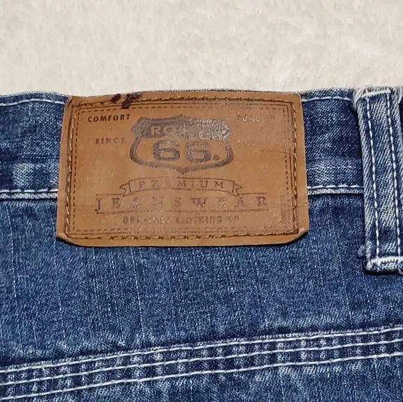 Vintage Route 66 Dark Wash Distressed Denim Wide Leg High Rise Carpenter Jeans