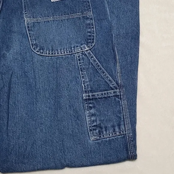 Vintage Route 66 Dark Wash Distressed Denim Wide Leg High Rise Carpenter Jeans