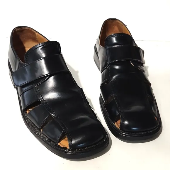 Vintage Sandro Moscoloni Black Leather Fisherman Sandals Size 11 EUC!