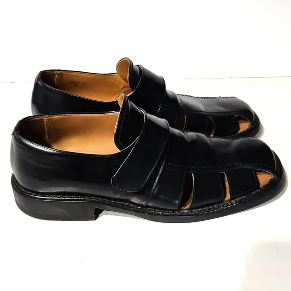 Vintage Sandro Moscoloni Black Leather Fisherman Sandals Size 11 EUC!