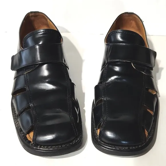 Vintage Sandro Moscoloni Black Leather Fisherman Sandals Size 11 EUC!