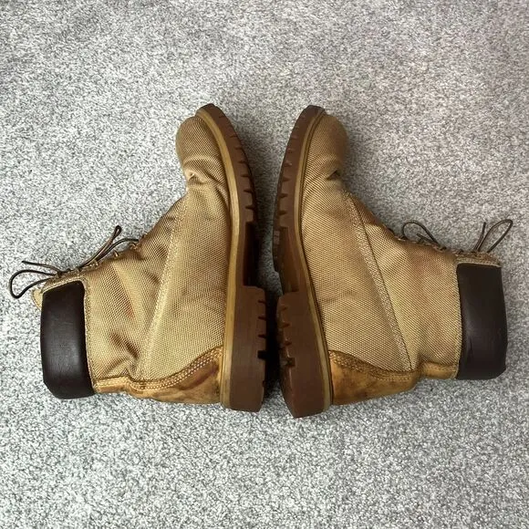 Vintage Timberland Premium Canvas Leather Heel Classic Boots‎ Wheat Mens 11.5
