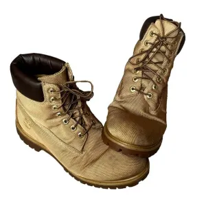Vintage Timberland Premium Canvas Leather Heel Classic Boots‎ Wheat Mens 11.5