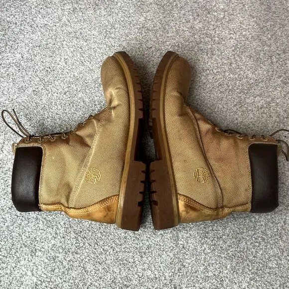Vintage Timberland Premium Canvas Leather Heel Classic Boots‎ Wheat Mens 11.5