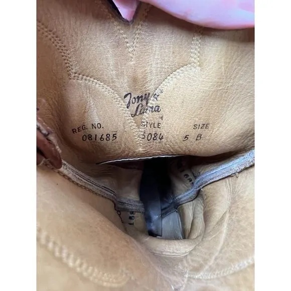 Vintage Tony Lama Cowboy Cowgirl Boots Womens Brown 5084 Size 5