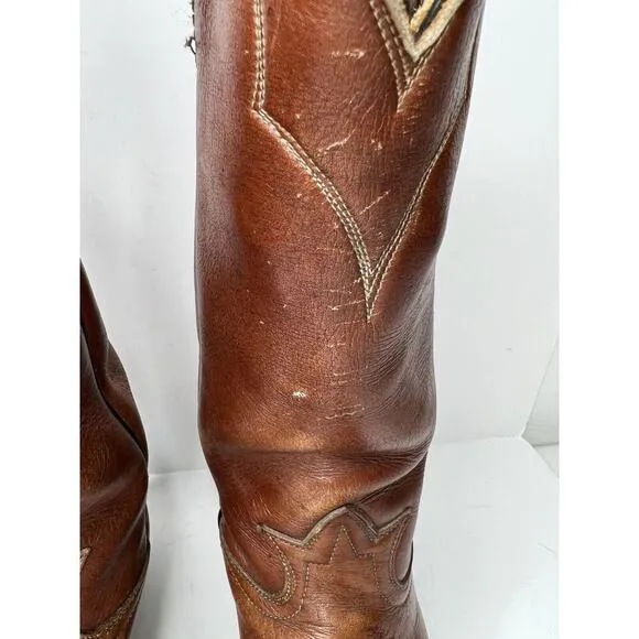 Vintage Tony Lama Cowboy Cowgirl Boots Womens Brown 5084 Size 5