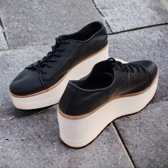 VINTAGE Y2K Steve Madden Kimber Black Leather Platforms 6 Loafers Goth Punk