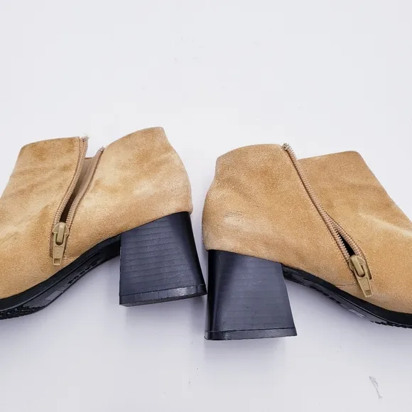 Vintage 90s y2k Bratz Camel Tan Suede Chunky Heel Ankle Boots Booties 6.5