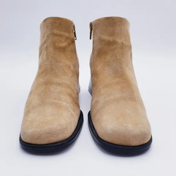 Vintage 90s y2k Bratz Camel Tan Suede Chunky Heel Ankle Boots Booties 6.5