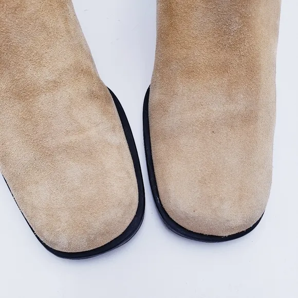 Vintage 90s y2k Bratz Camel Tan Suede Chunky Heel Ankle Boots Booties 6.5