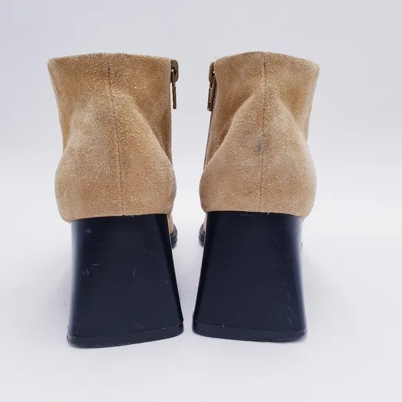 Vintage 90s y2k Bratz Camel Tan Suede Chunky Heel Ankle Boots Booties 6.5