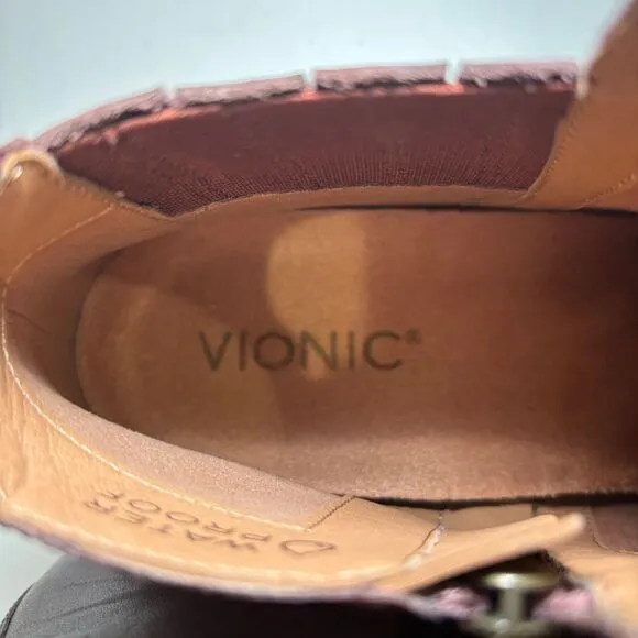 Vionic Bethany Ankle Boot Brown Beaver Leather sz 9 Western‎ Waterproof