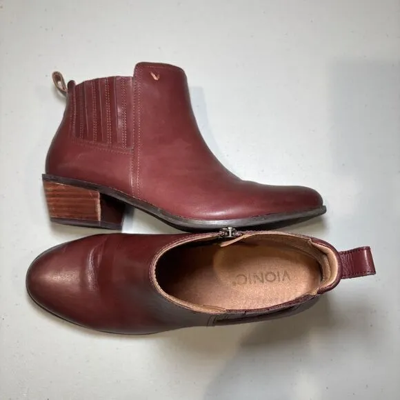 Vionic Bethany Ankle Boot Brown Beaver Leather sz 9 Western‎ Waterproof