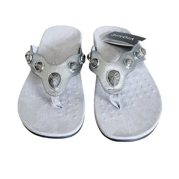 Vionic Eve II Flip Flop Sandal Gray Jeweled Strap Orthoheel Women's Size 10