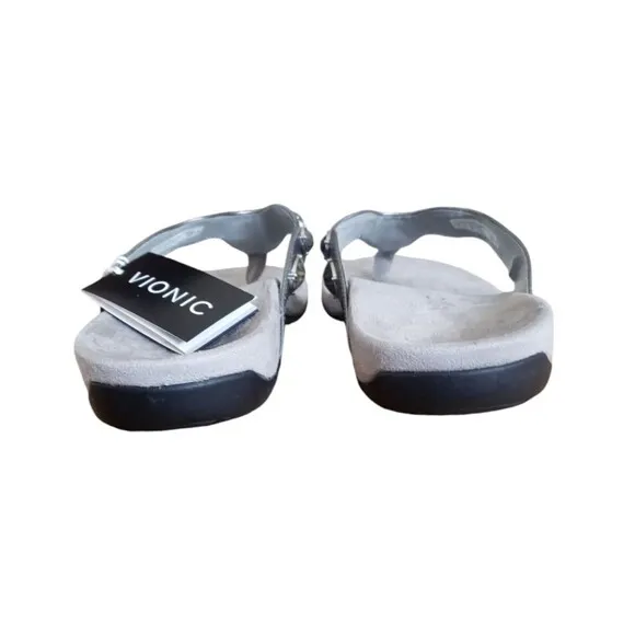 Vionic Eve II Flip Flop Sandal Gray Jeweled Strap Orthoheel Women's Size 10