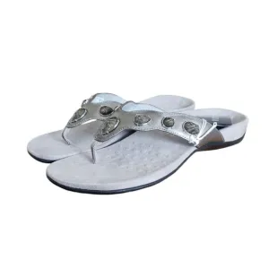 Vionic Eve II Flip Flop Sandal Gray Jeweled Strap Orthoheel Women's Size 10