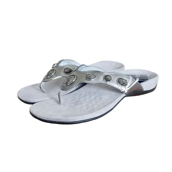 Vionic Eve II Flip Flop Sandal Gray Jeweled Strap Orthoheel Women's Size 10