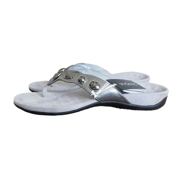 Vionic Eve II Flip Flop Sandal Gray Jeweled Strap Orthoheel Women's Size 10