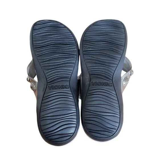 Vionic Eve II Flip Flop Sandal Gray Jeweled Strap Orthoheel Women's Size 10