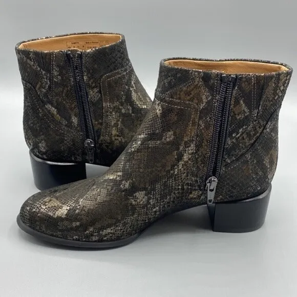 Vionic Kamryn Women's Pewter Boa Snake Skin Leather Ankle Boots