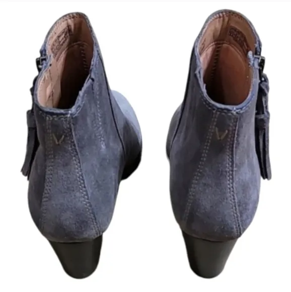 Vionic Madeline Boots Gray Greige Suede Leather Waterproof Fringed Almond Toe