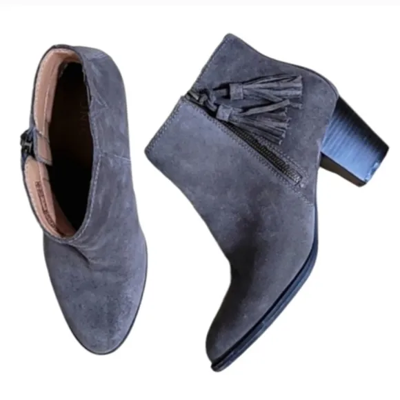 Vionic Madeline Boots Gray Greige Suede Leather Waterproof Fringed Almond Toe
