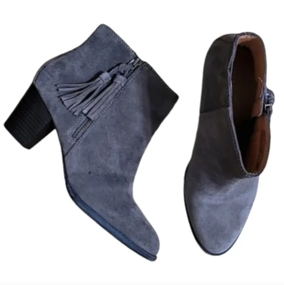 Vionic Madeline Boots Gray Greige Suede Leather Waterproof Fringed Almond Toe