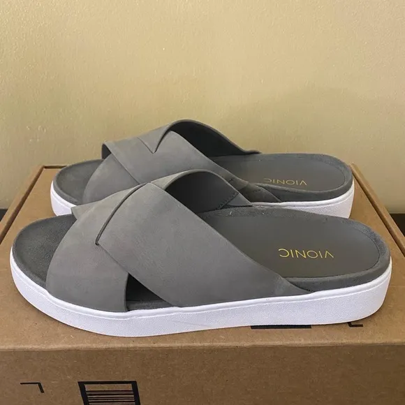 Vionic Splendid Lou Criss Cross Nubuck Slide Sandals