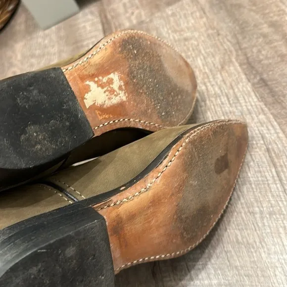 Vittorio Ricci olive green/brown embroidered pointed toe western cowboy boots
